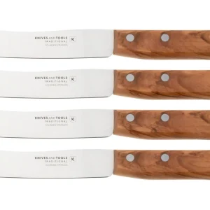 Knivesandtools Traditional Buckels, roestvast staal, olijfhout, 4-delige Buckels ontbijtmessenset Topkwaliteit