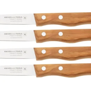 Knivesandtools Traditional Paring Knife, roestvast staal, olijfhout, 4-delige schilmessenset Lage Kosten